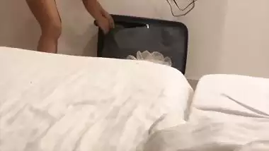 Wife in hotel room during honeymoon walks nude